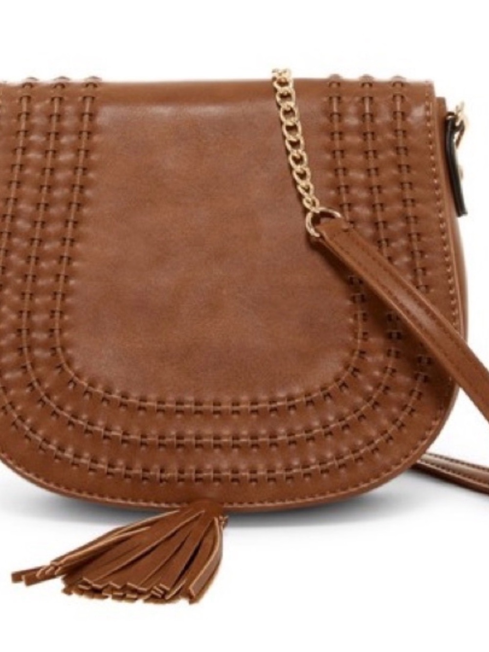 URBAN EXPRESSIONS BROWN FAUX LEATHER CROSSBODY BAG